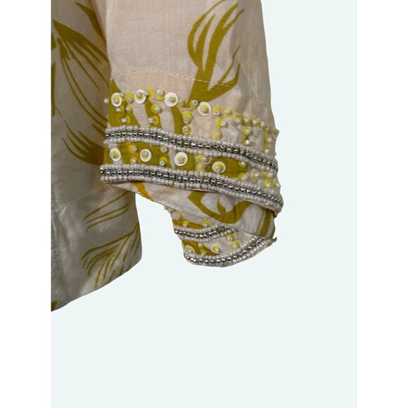 Soft Surroundings Shirt Embellished floral Yellow/Green/Cream Size Small - Picture 5 of 7